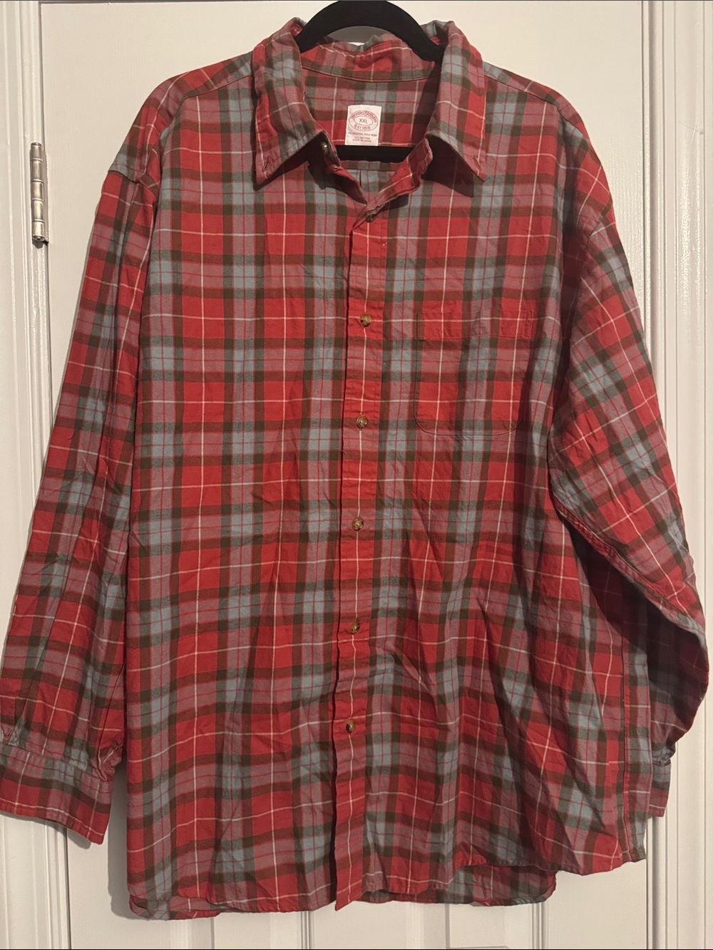 Brooks Brothers Red and Green Plaid Button-Down Flannel Shirt
